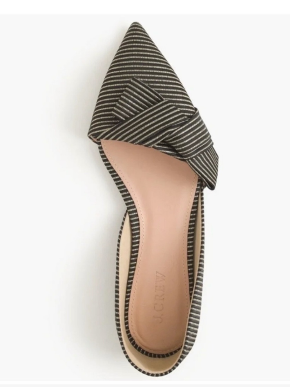 J. Crew Sloan D'Orsay Bow Flats Gold Black Stripe Metallic Holiday Size 7.5
